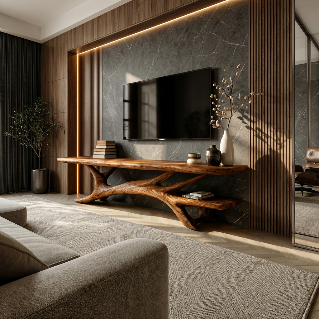 Modern TV Stand Curved Design For Living Room