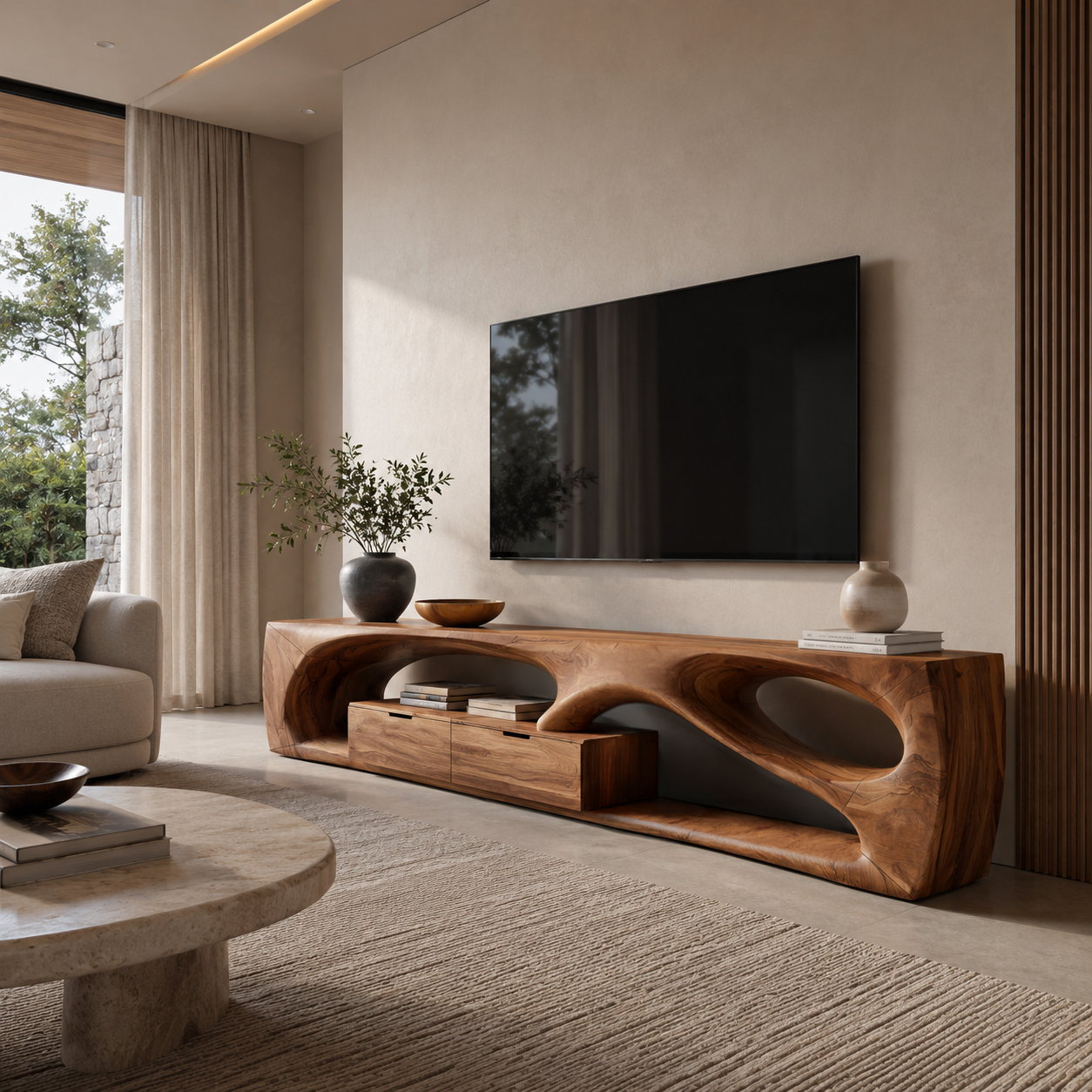 Modern Sculptural TV Console For Holiday Decoration