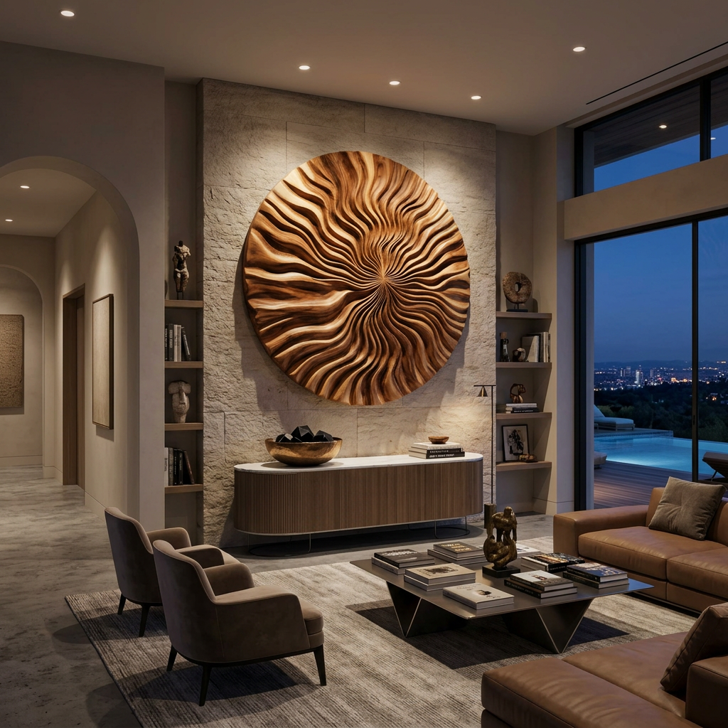 Round Wall Art With Wave Design For Entryway