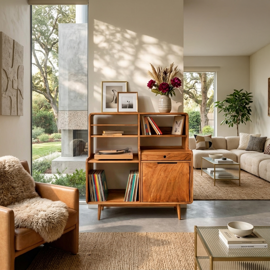 Mid-Century Vinyl Record Cabinet For Home Decor