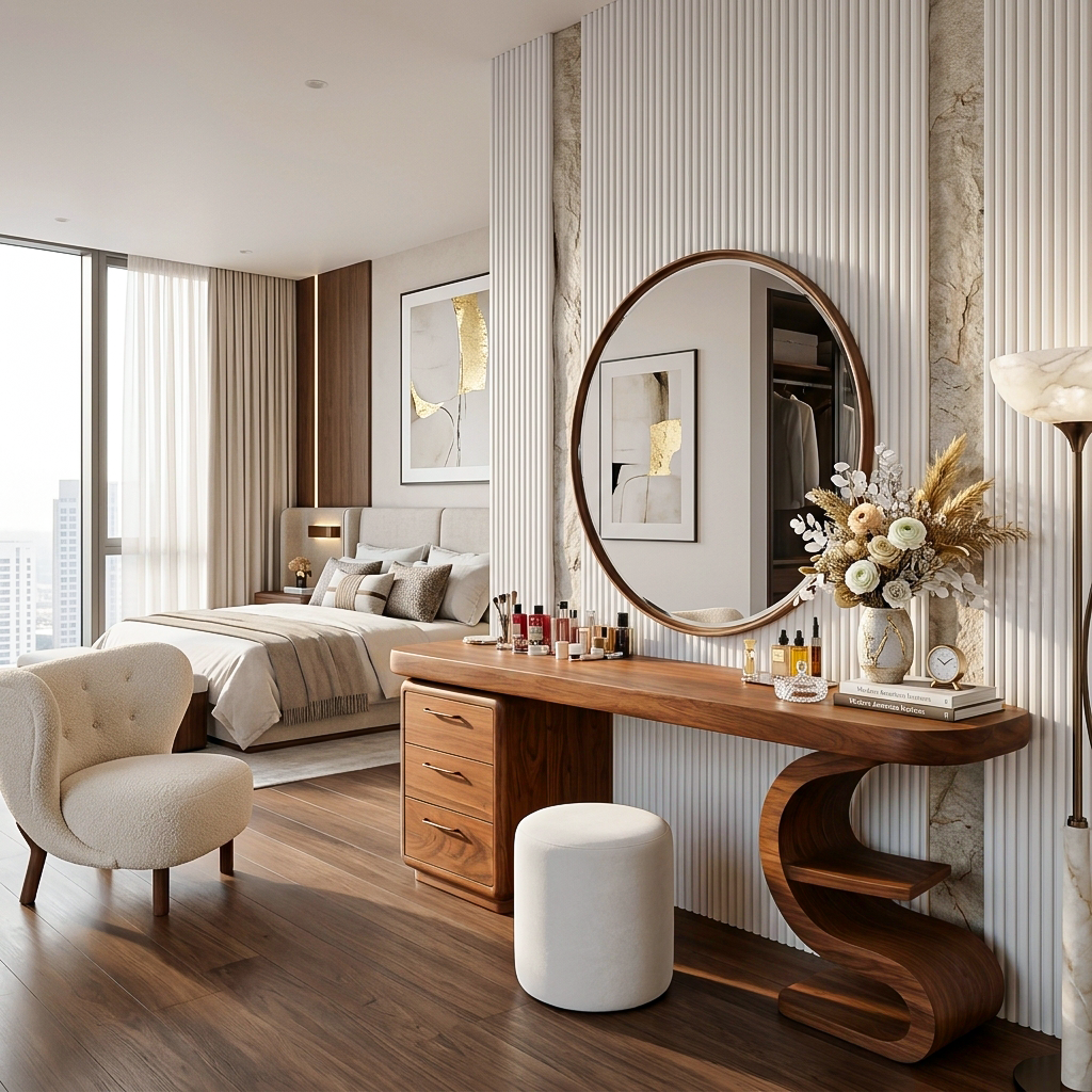 Modern Sculptural Vanity Table For Dressing Area