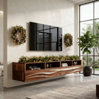 Floating Wave-Pattern TV Console For Holiday Decor