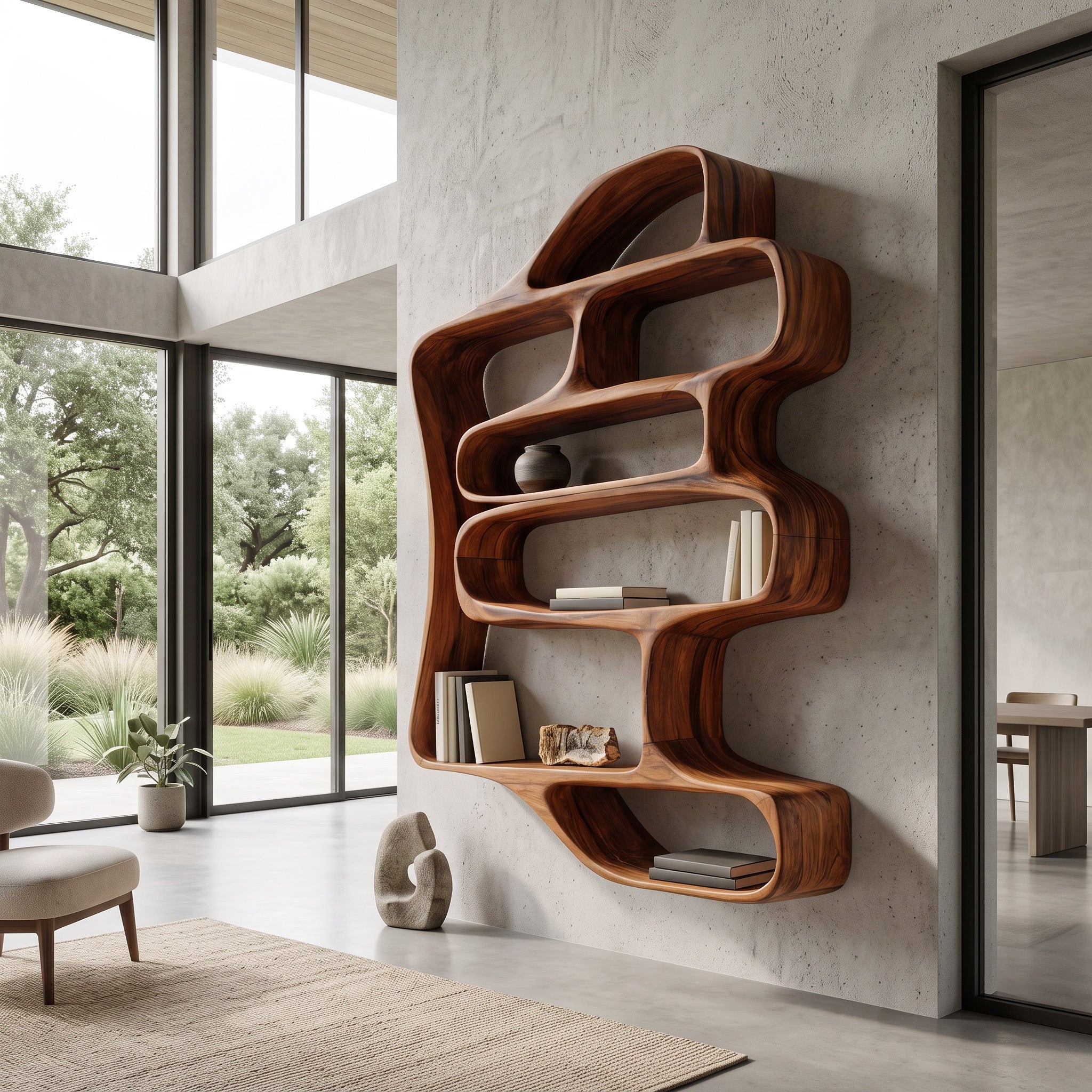 Sculptural Floating Bookshelf For Living Room Or Bedroom