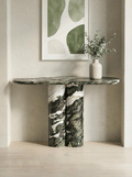 Green Forest Marble Console Table with Oval Shape Top and Double Cylinder Legs
