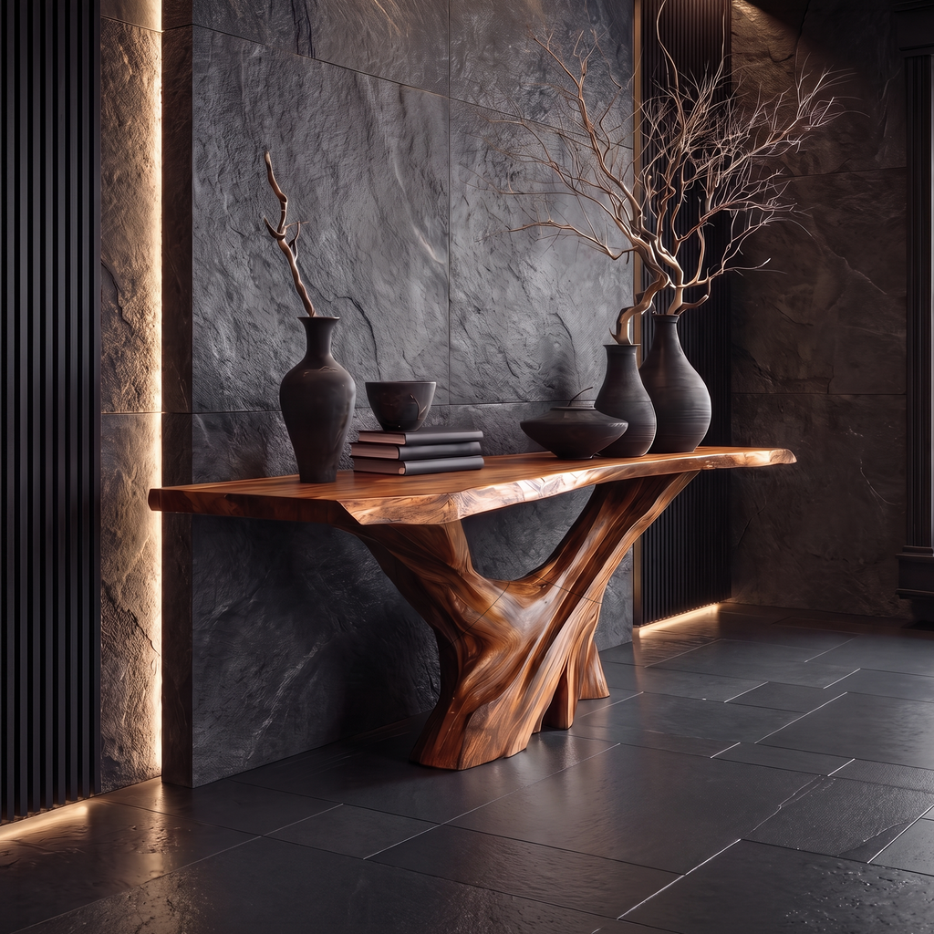 Mid Century Live Edge Console Table Artistic Wood For Furniture Decor