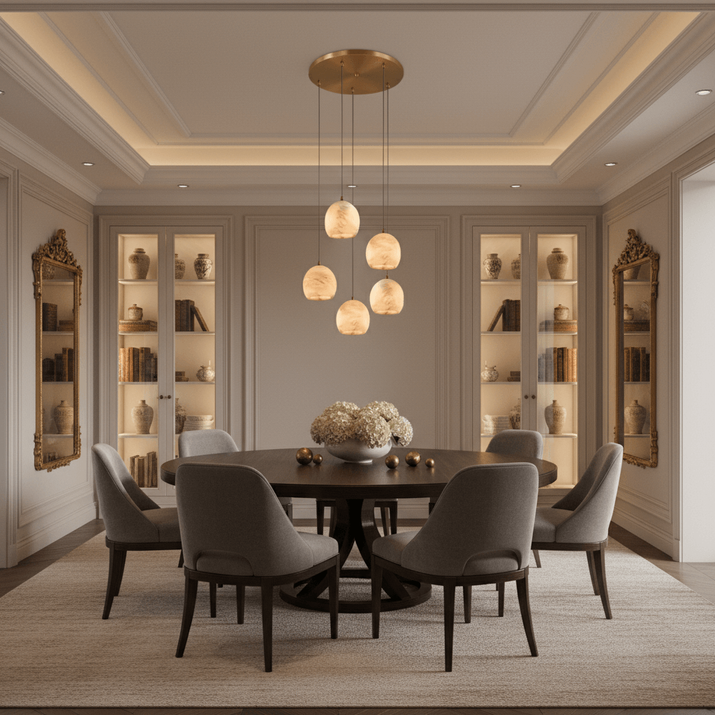 Auris 5-light marble chandelier full fixture view