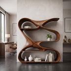 Modern Sculptural Wooden Bookshelf For Living Room Or Office Display