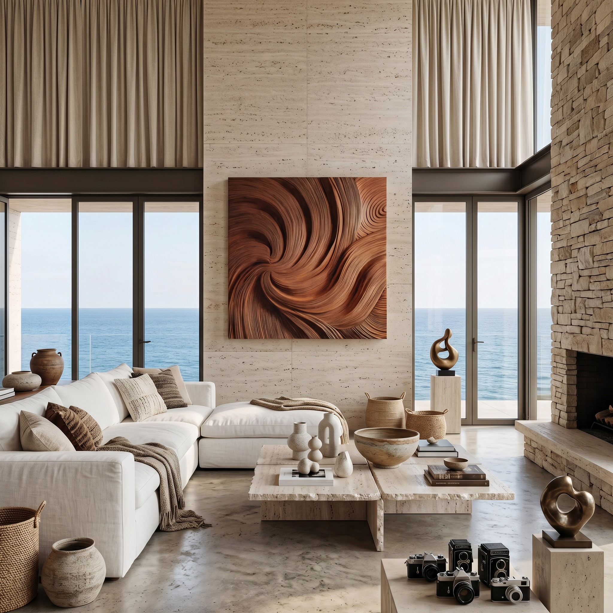 Modern Wall Art Panel With Wave Design For Living Room