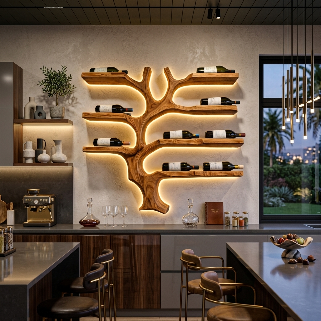 Modern Wall Mounted Branch Wine Bottle Holder For Kitchen