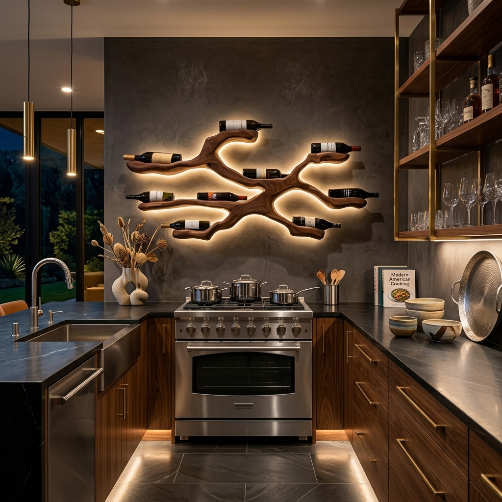 Modern Wine Bottle Holder Wall Display For Kitchen And Dining Area