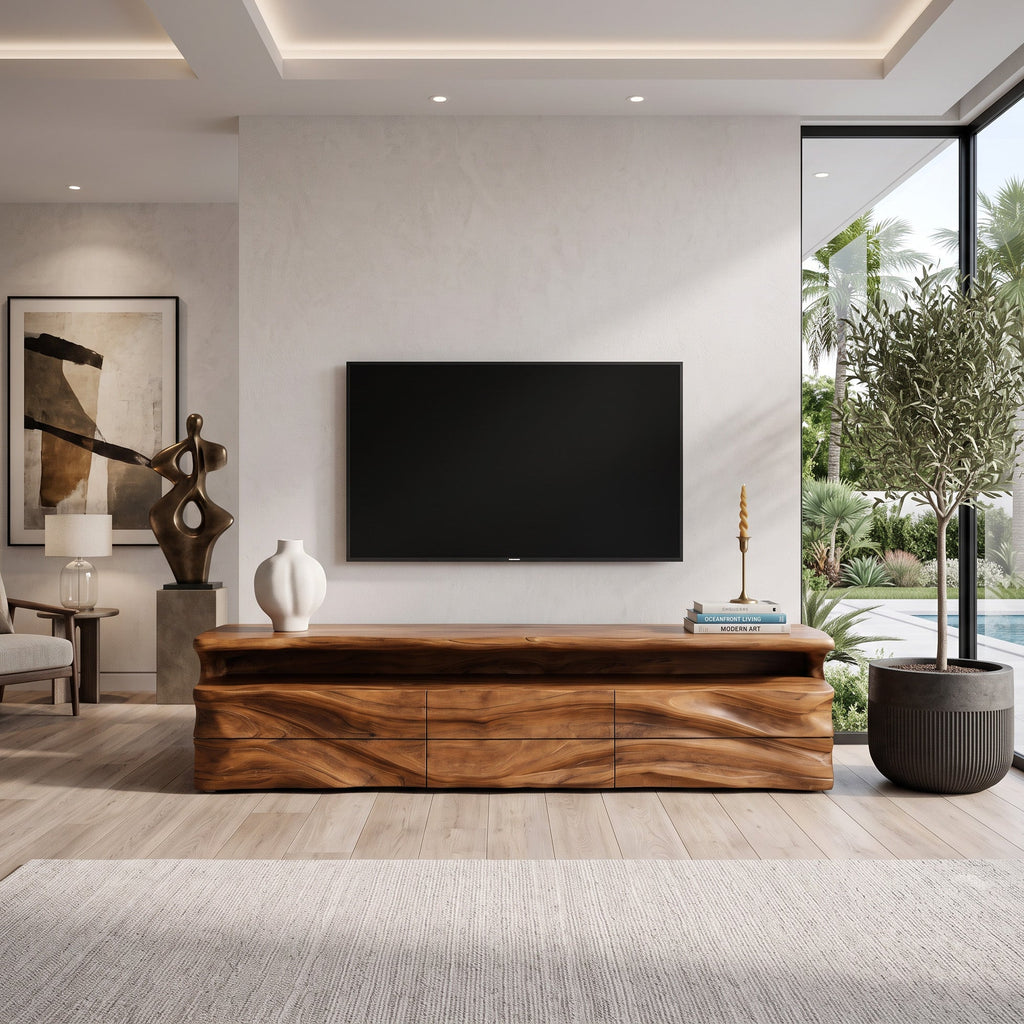 Modern TV Console With Shelf And Drawers For Living Room