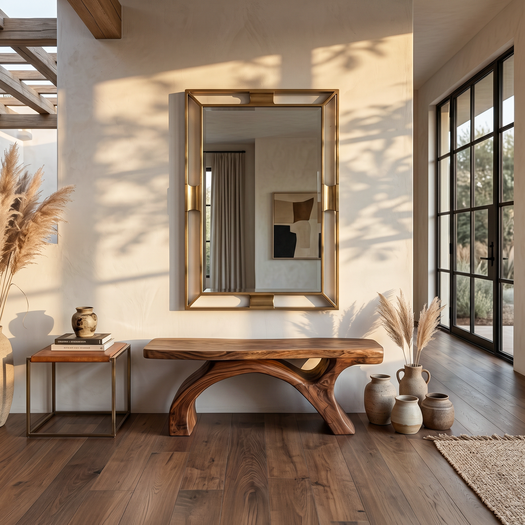 Rustic Bench With Curved Base For Living Room