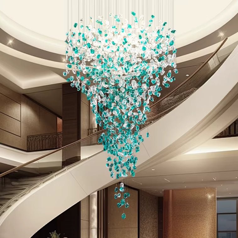Verde crystal foyer chandelier in a grand entryway
