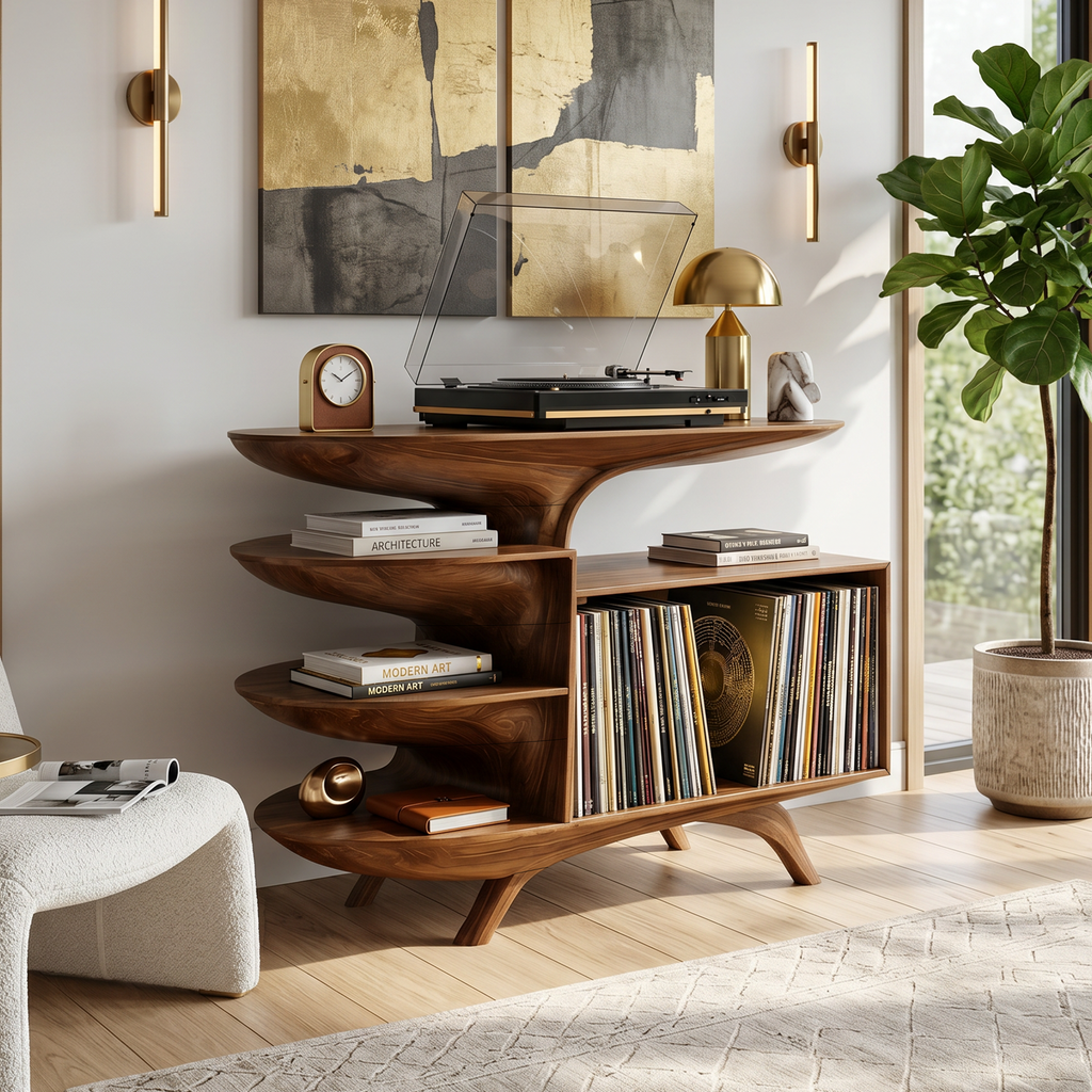 Modern Wooden Record Stand For Bedroom Interior Design Style