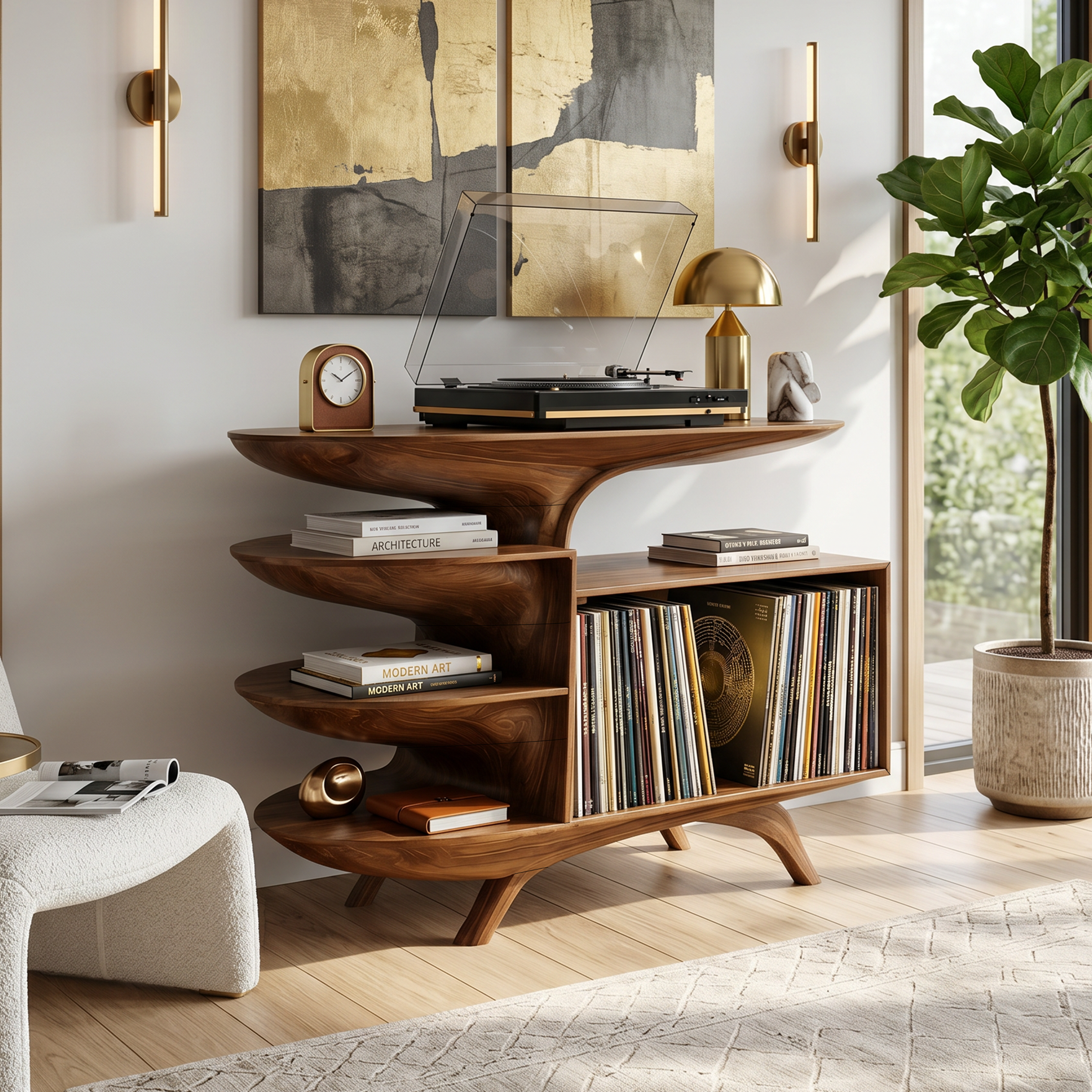 Modern Wooden Record Stand For Bedroom Interior Design Style