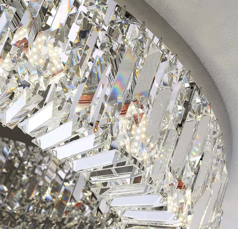 Detail of precision-cut crystal on the Gio flush mount