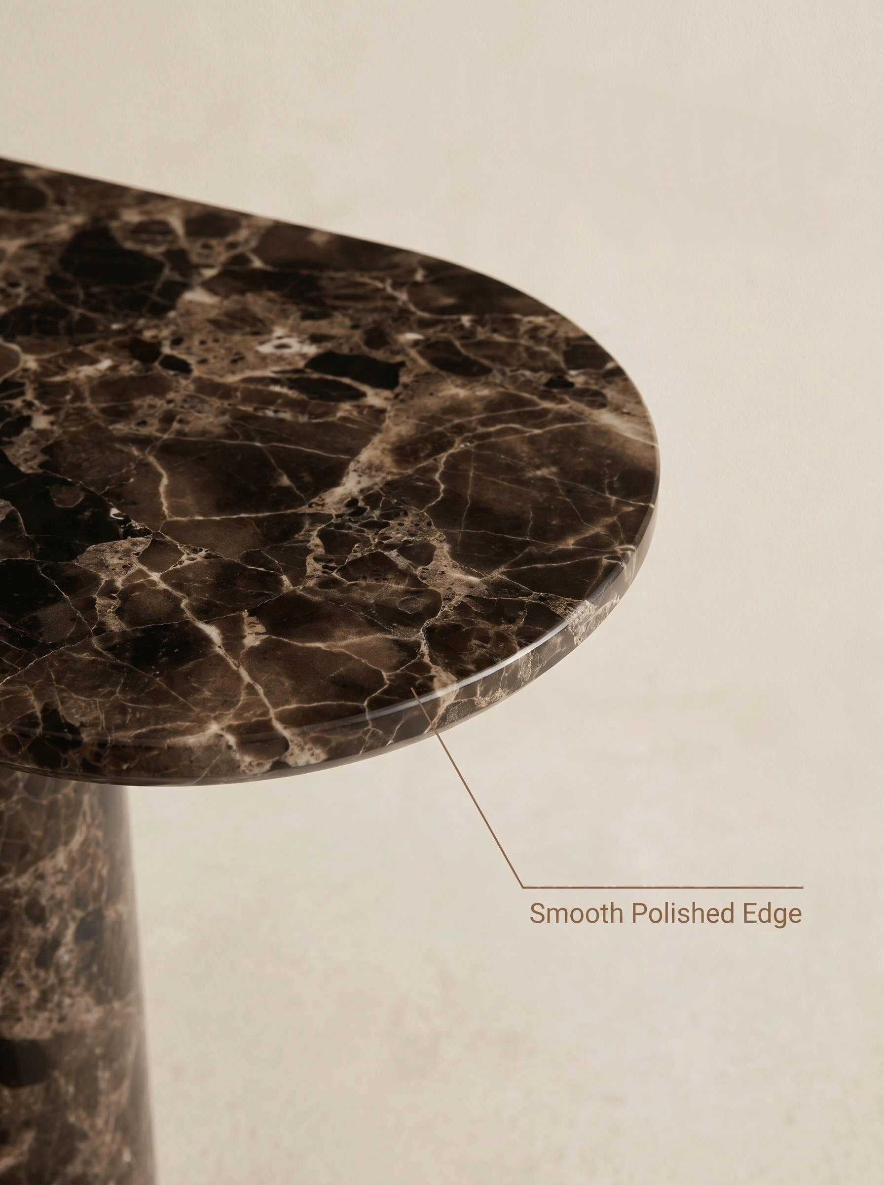 Luxury Emperador Marble Console Table with Oval Shape Top and Double Cylinder Legs