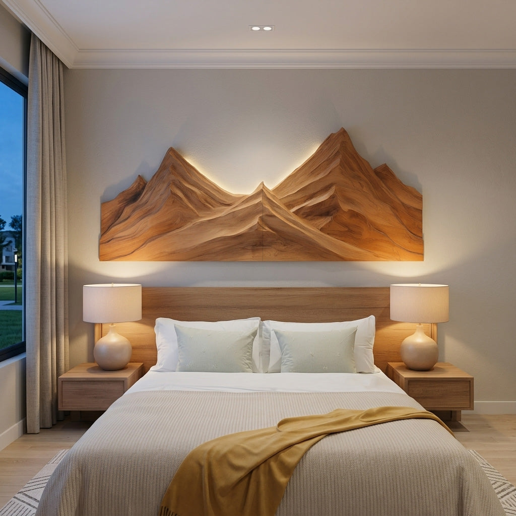Rustic Mountain Wall Art Triptych Carving For Bedroom And Living Room