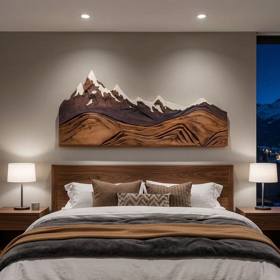 Mountain Wall Art Carving For Living Room And Nature Inspired Home