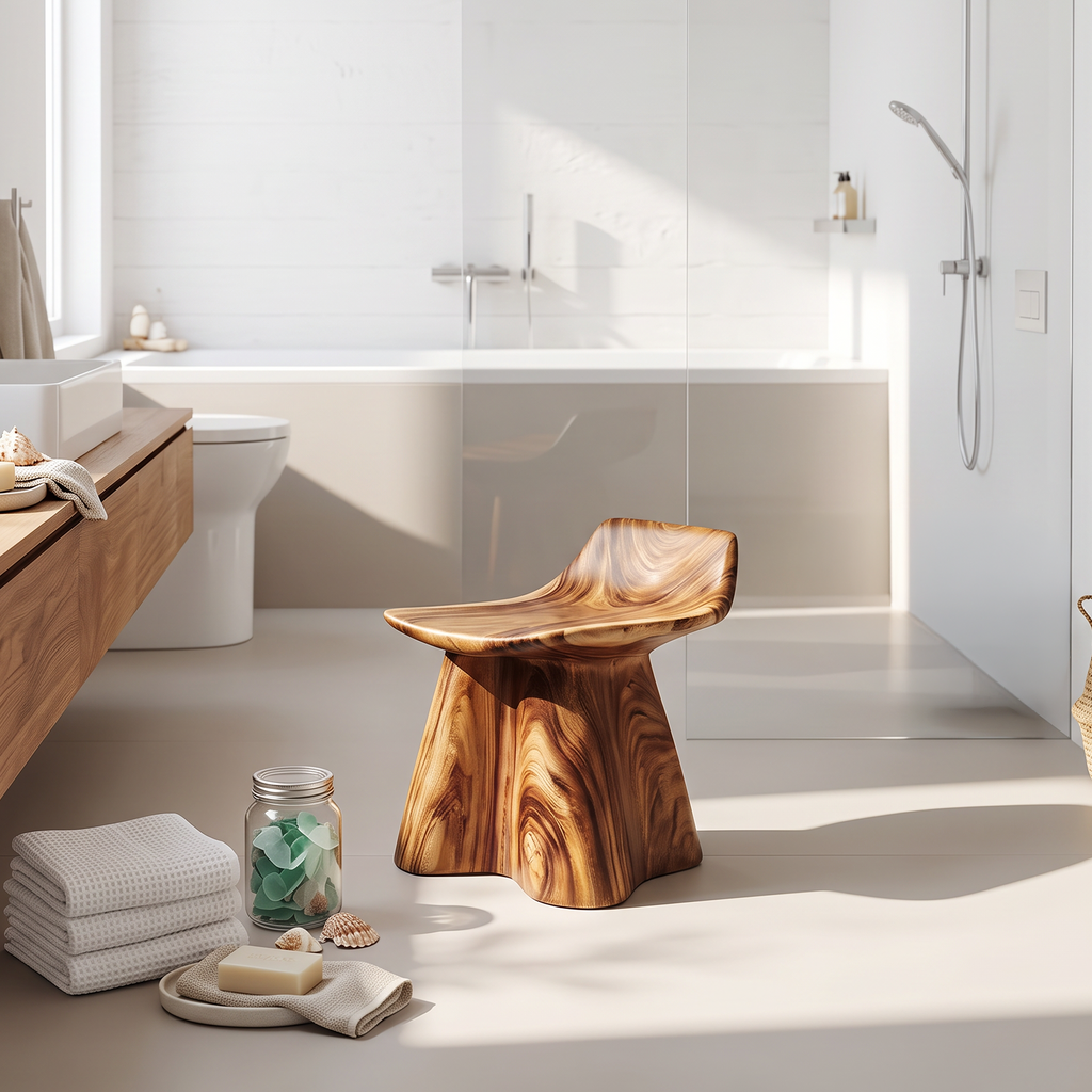 Farmhouse Shower Stool For Rustic Bathroom Interiors
