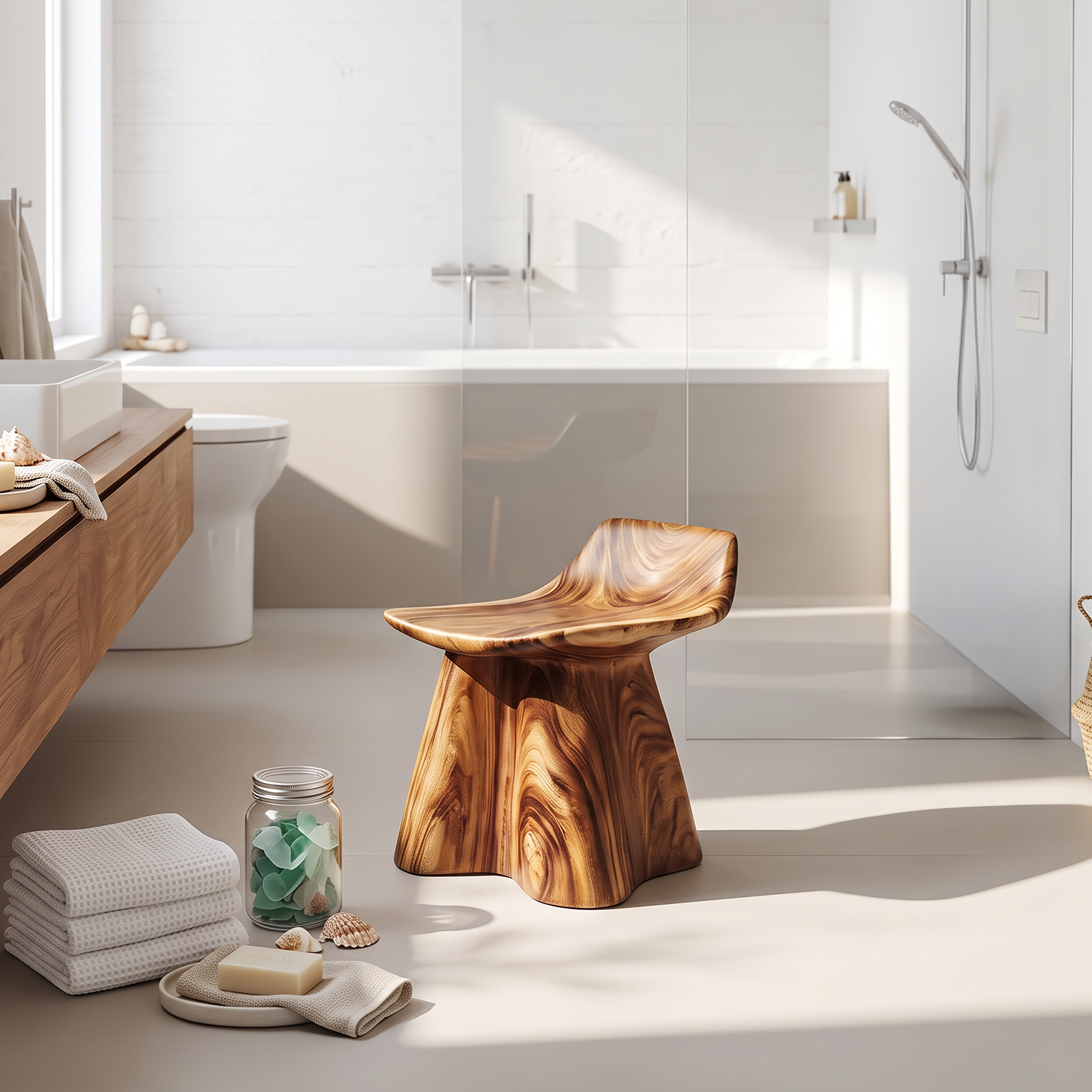 Farmhouse Shower Stool For Rustic Bathroom Interiors