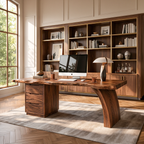 Modern Rounded Corner Desk With Drawers For Home Office Workspace