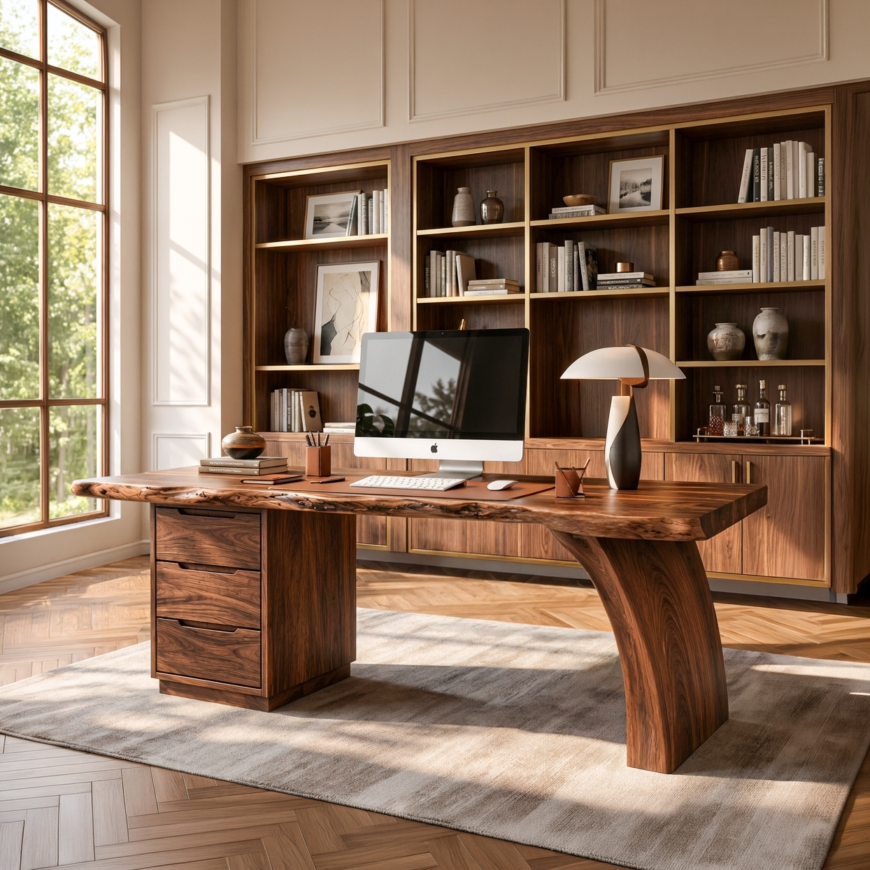 Modern Rounded Corner Desk With Drawers For Home Office Workspace