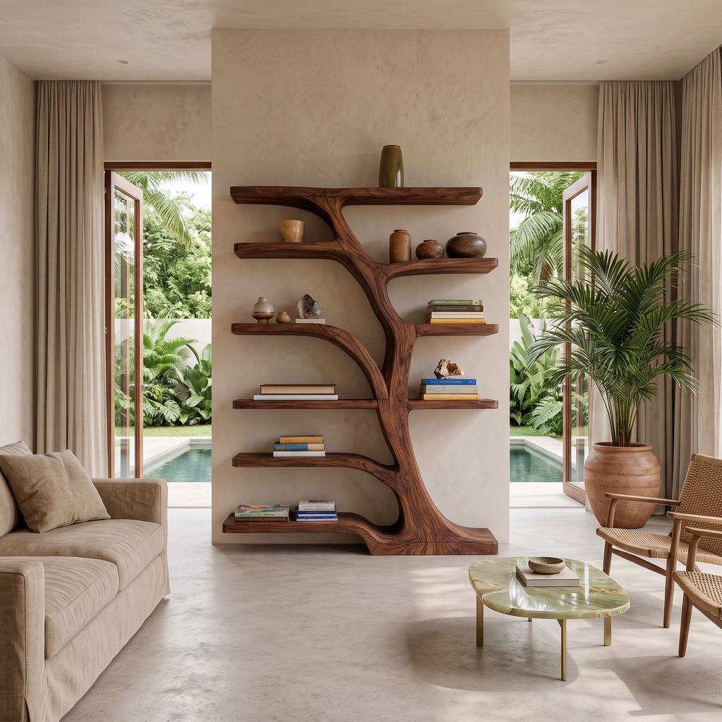 Modern Bookshelf Flowing Curved Design For Living Decor