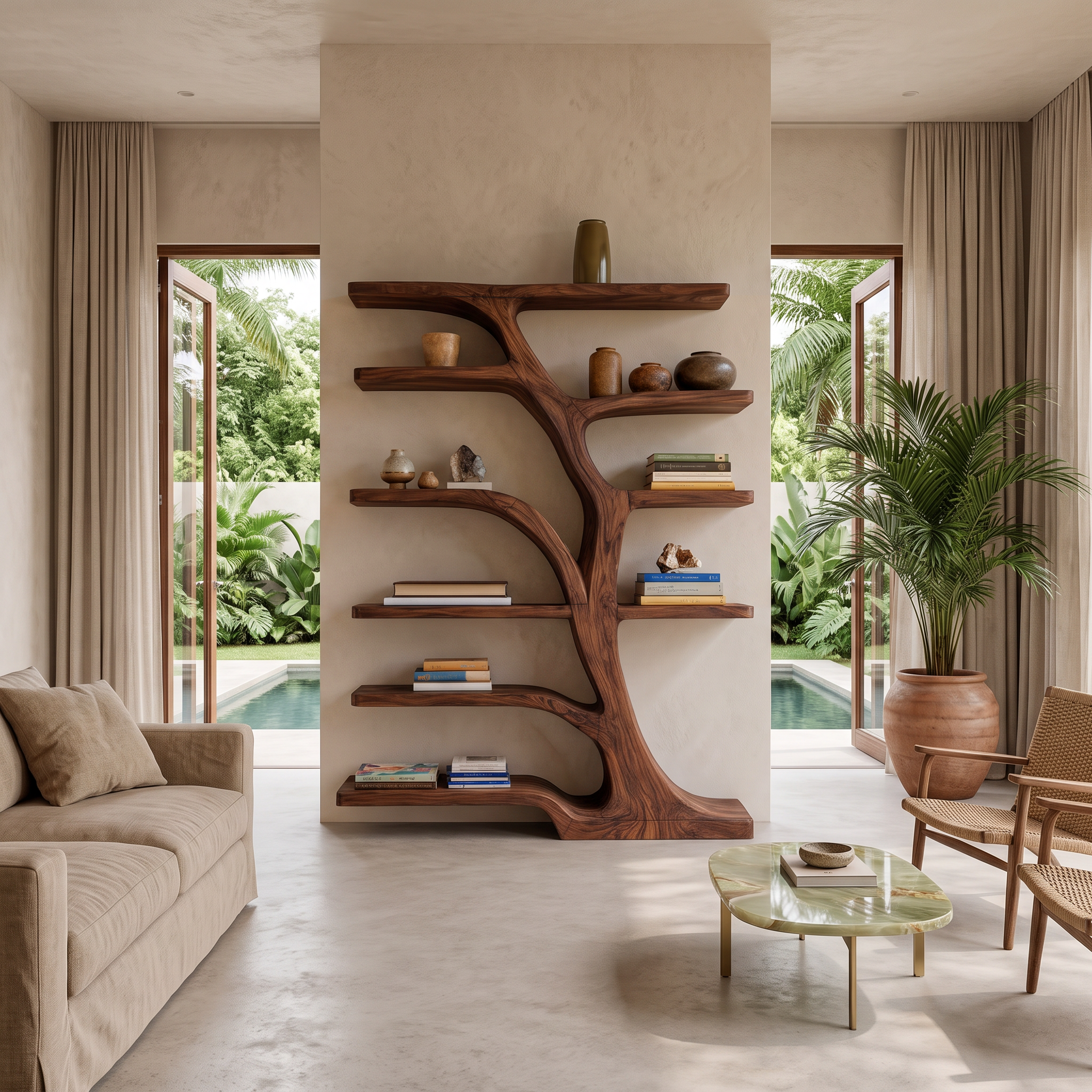 Modern Bookshelf Flowing Curved Design For Living Decor