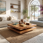 Modern Rustic Wooden Live Edge Coffee Table For Living Room