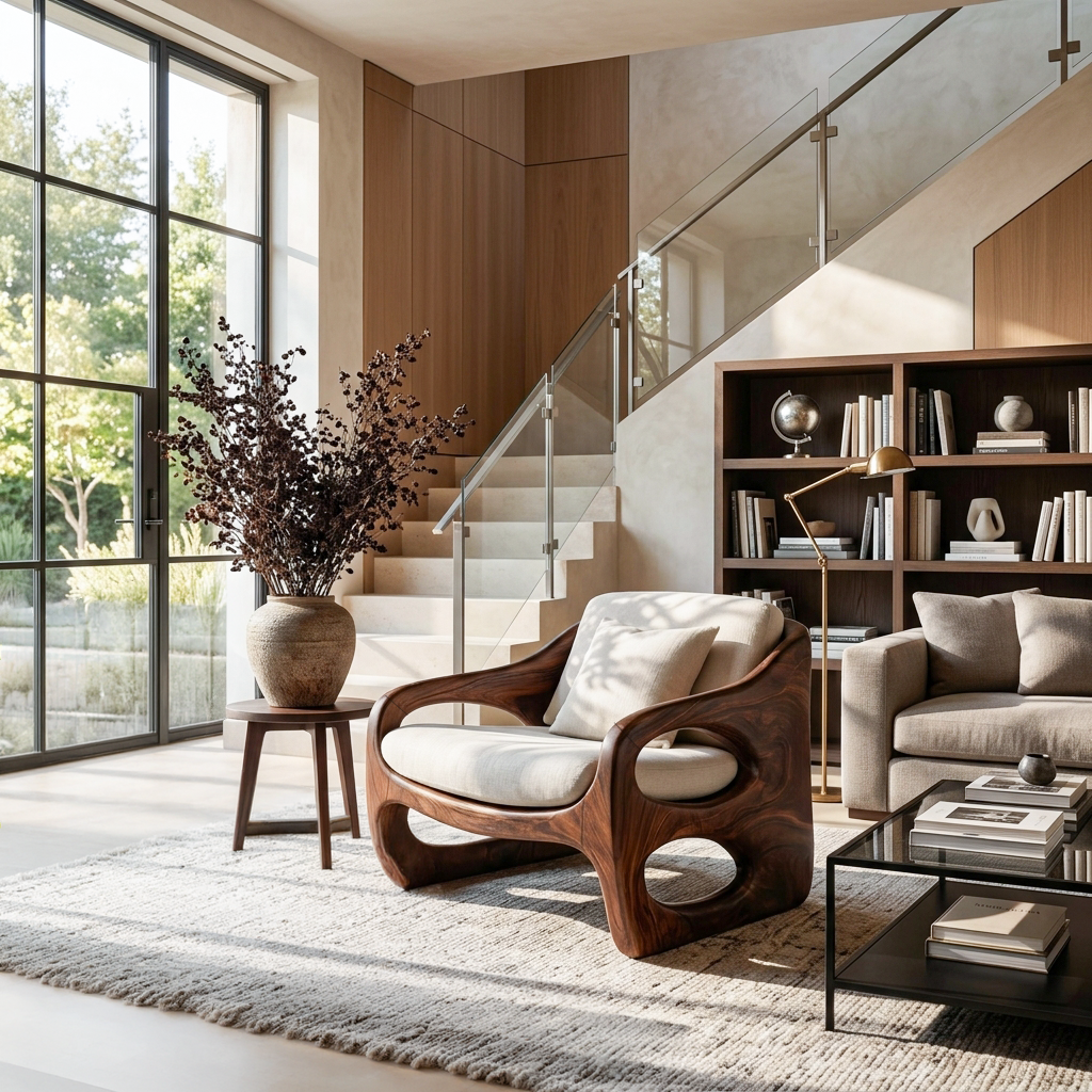 Contemporary Accent Chair With Rounded Frame For Living Room