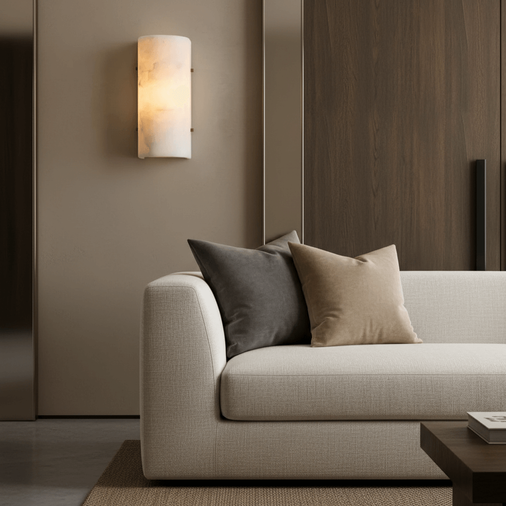 Auris marble wall sconce with glowing natural stone shade