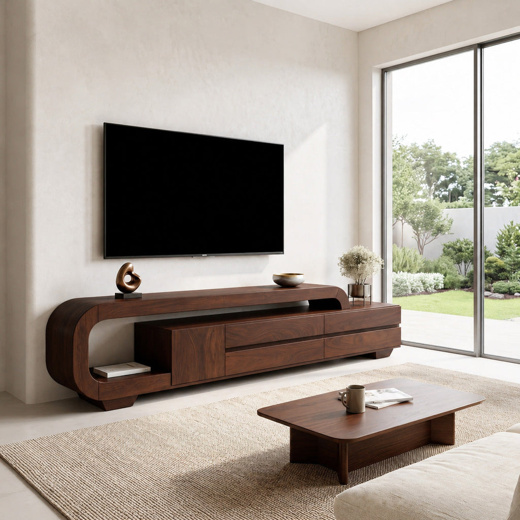 Modern Sculpted TV Console With Open Frame For Living Room
