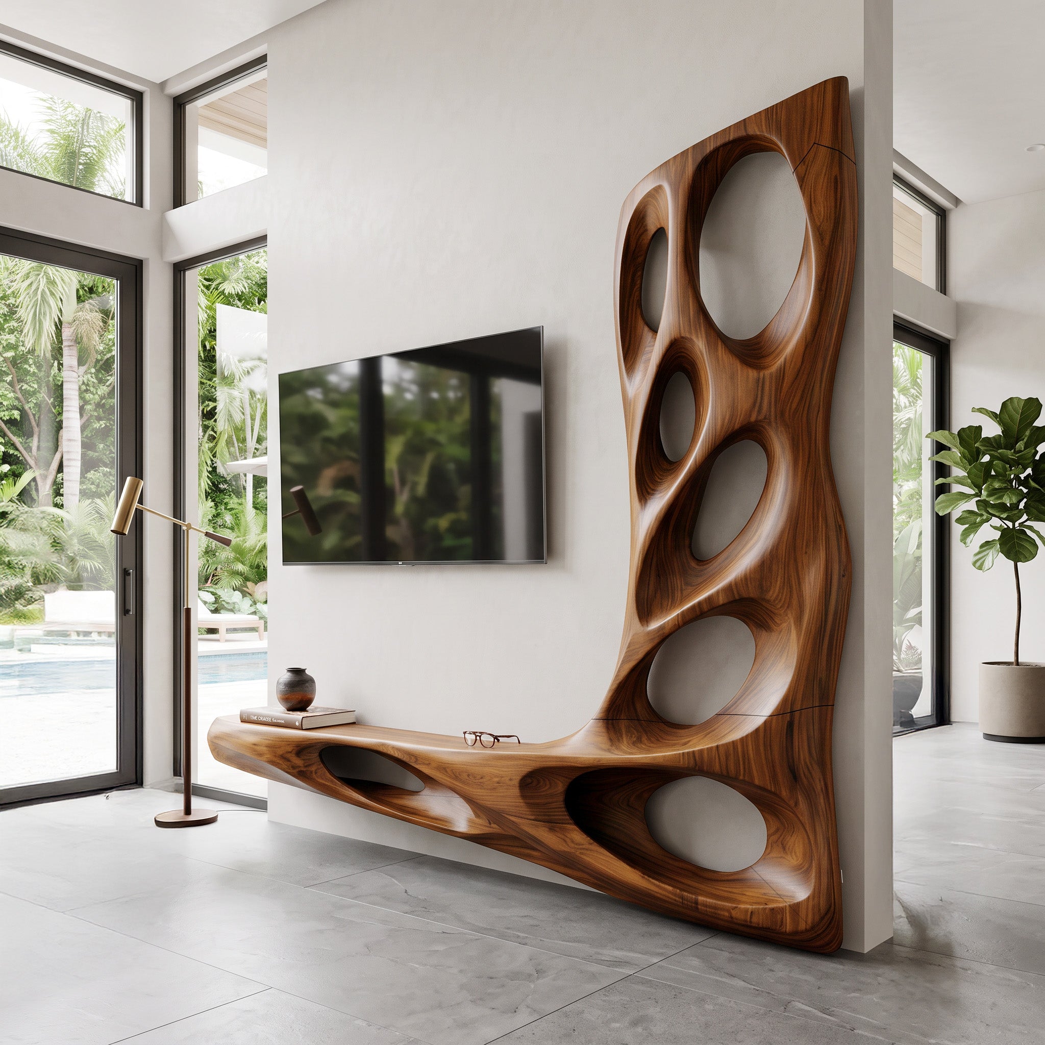 Modern Sculptural TV Wall Console For Living Room Decor