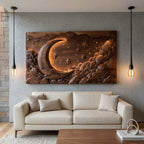 Hand Carved Wall Art Moon And Stars Panel With LED For Bedroom