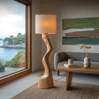 Rustic Sculptural Floor Lamp With Curved Base For Bedroom