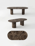 Emperador Marble Oval Dining Table with Double D-Shaped Legs | Luxury Natural Stone Dining Furniture