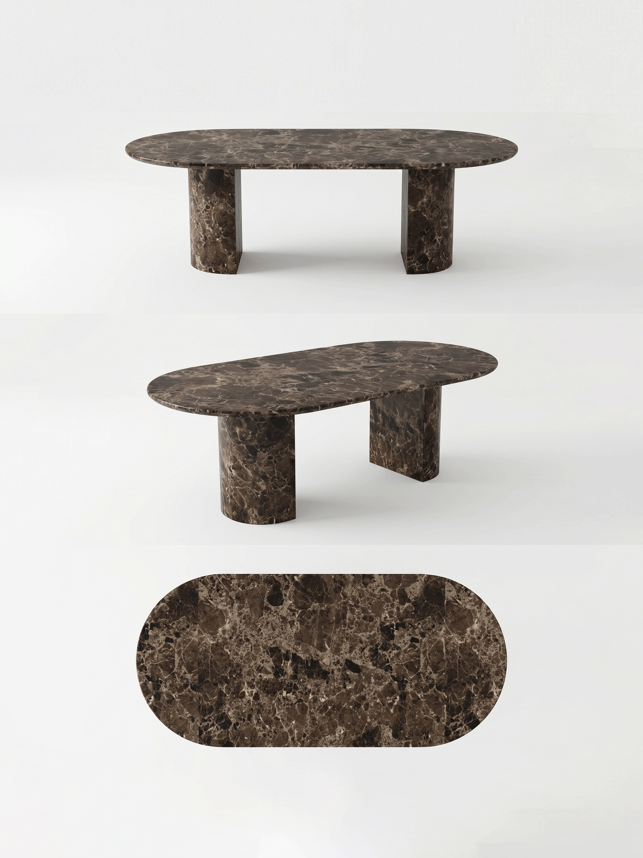 Emperador Marble Oval Dining Table with Double D-Shaped Legs | Luxury Natural Stone Dining Furniture