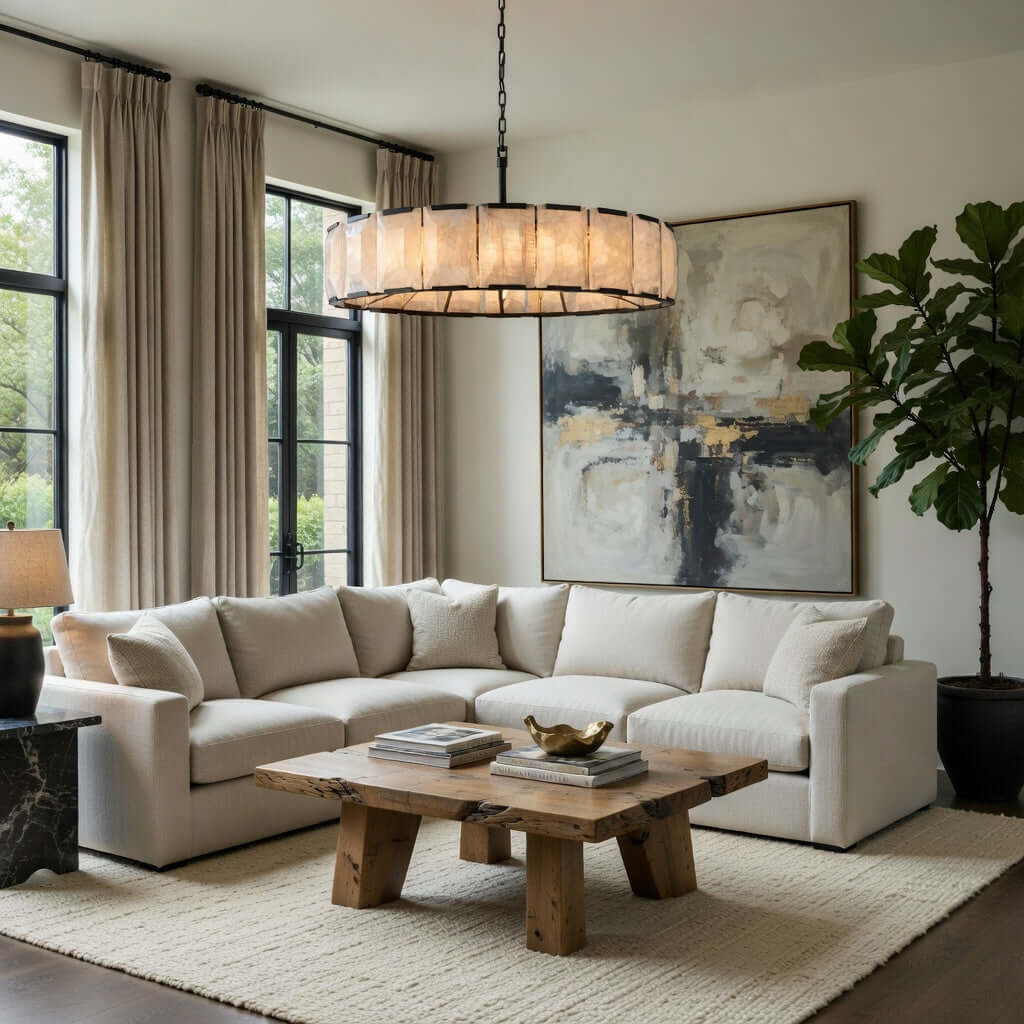Brookhill 43-inch round calcite chandelier on an iron frame