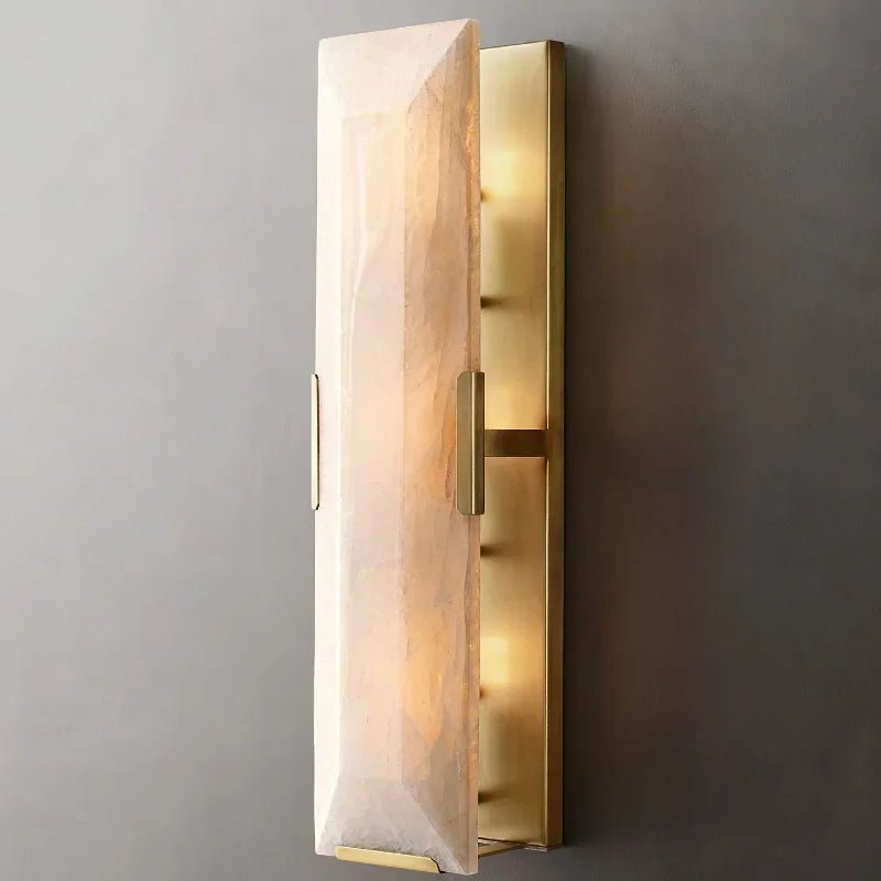 Brookhill calcite sconce glowing stone shade detail