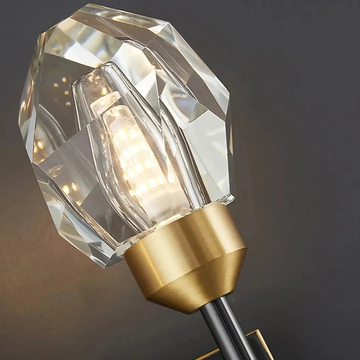 Detail of precision-cut crystal on the Diamante sconce