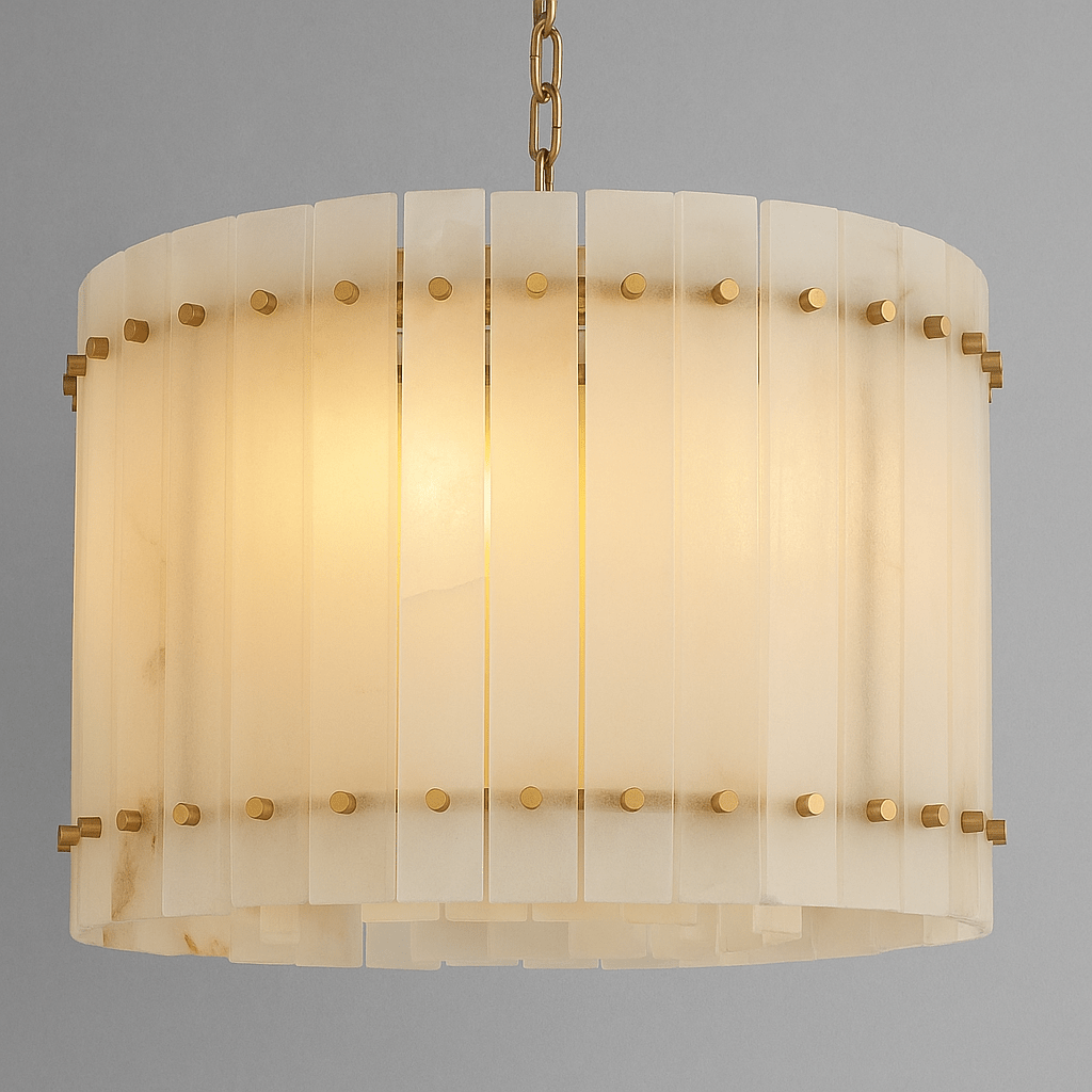 Detail of marble panels on the Valmont 16-inch chandelier