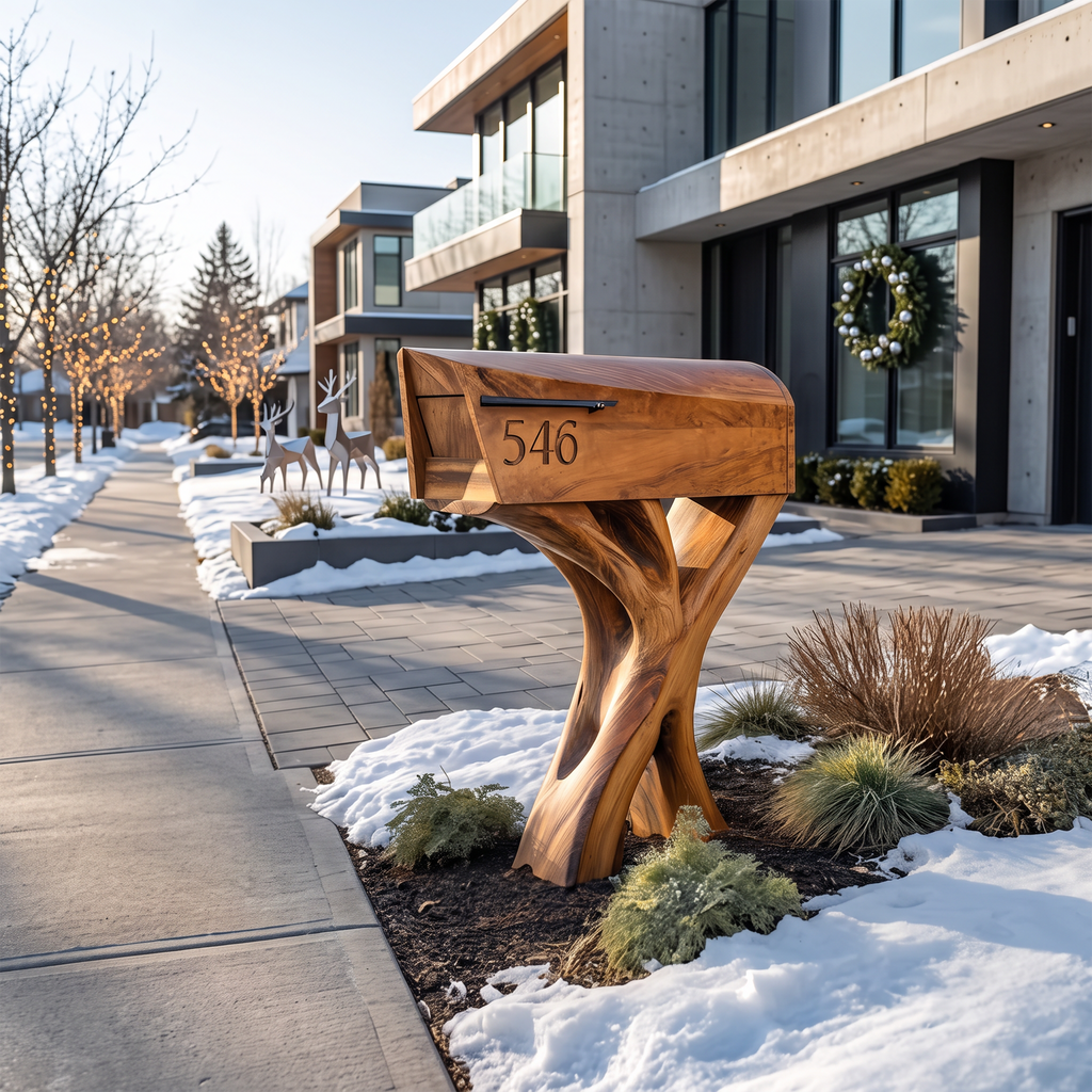 Modern Solid Wood Sculpture Mailbox For Patio Garden Yard Decor
