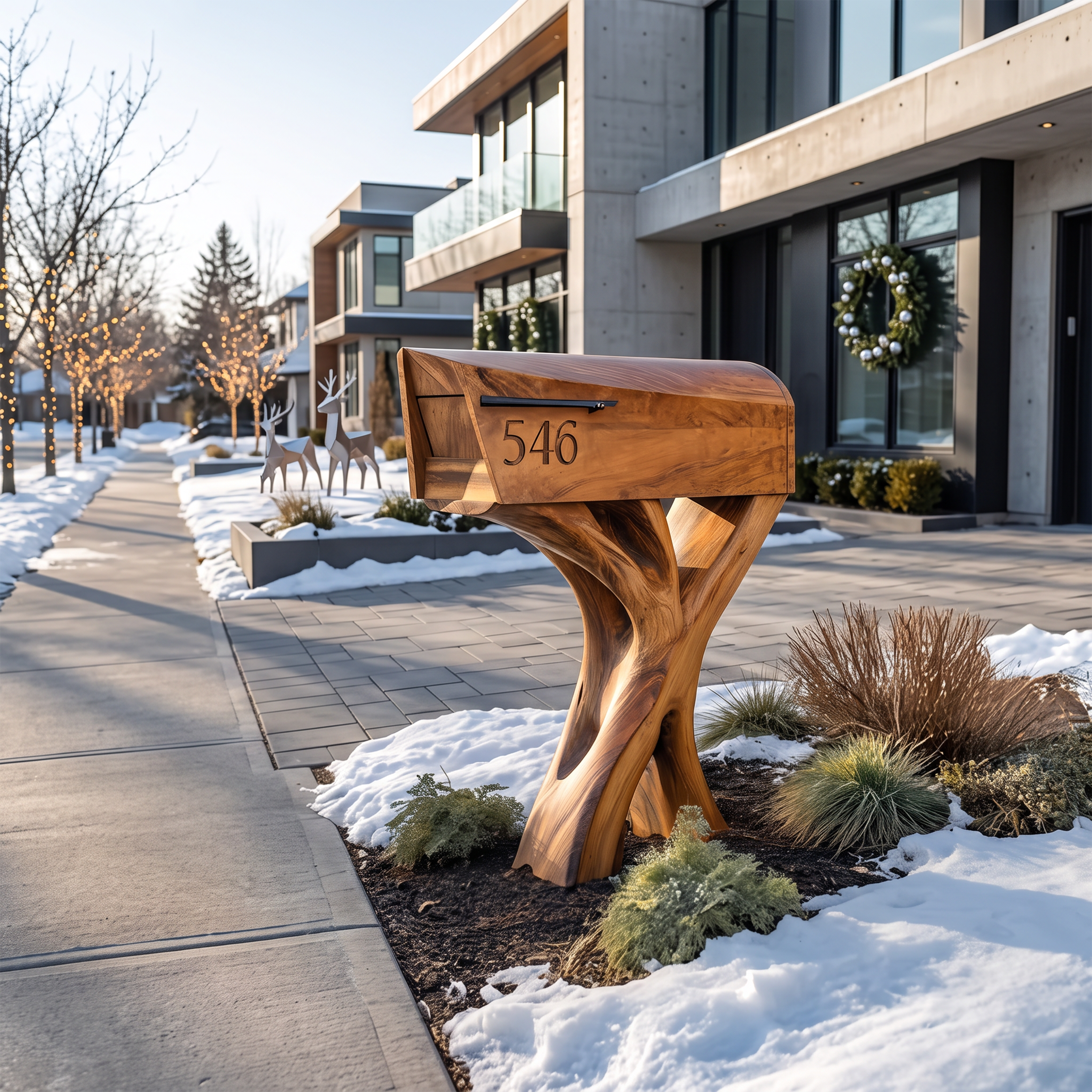 Modern Solid Wood Sculpture Mailbox For Patio Garden Yard Decor