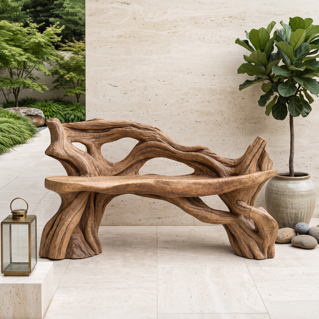 Handcrafted Branch Bench Outdoor Decor For Hand Carved Gardens
