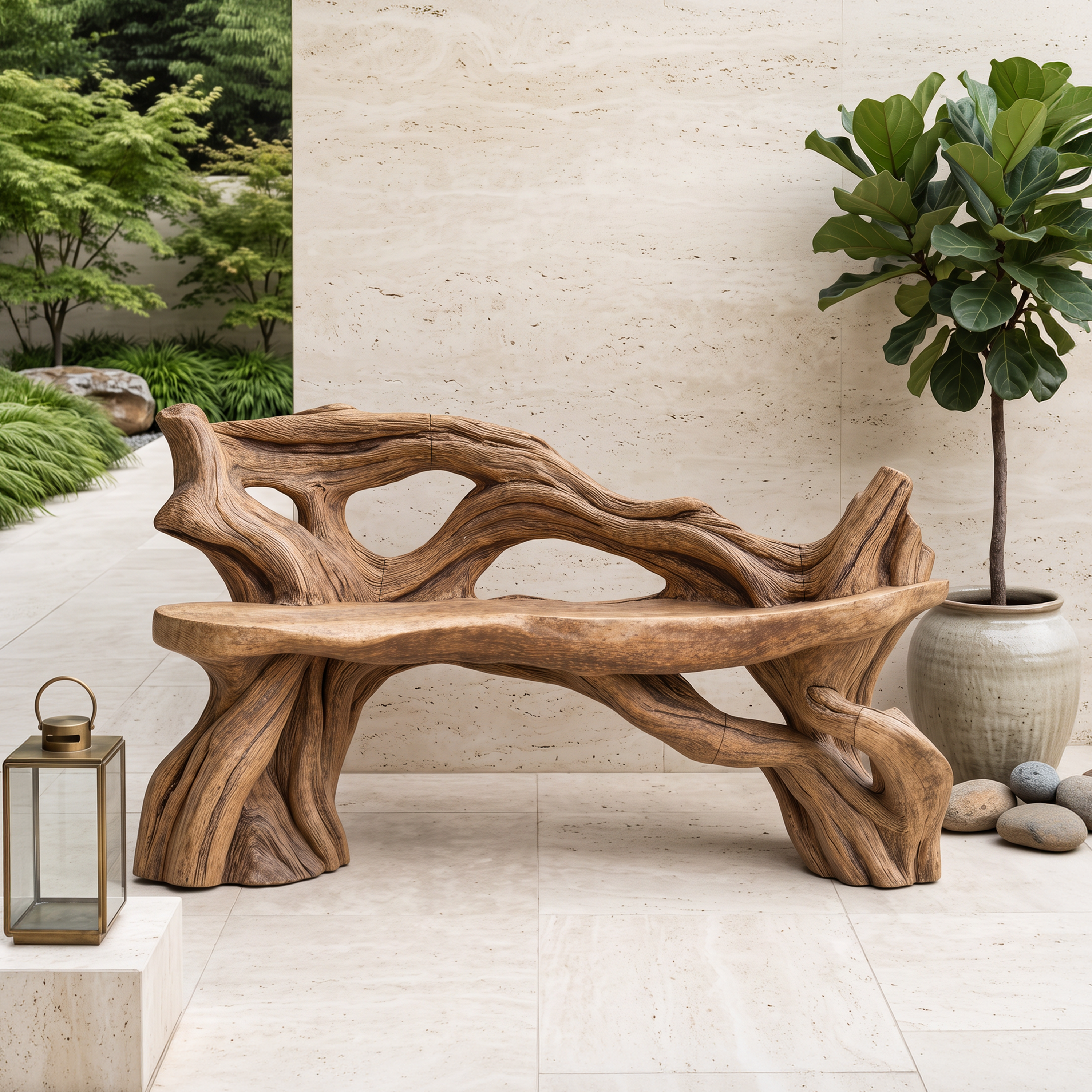 Handcrafted Branch Bench Outdoor Decor For Hand Carved Gardens