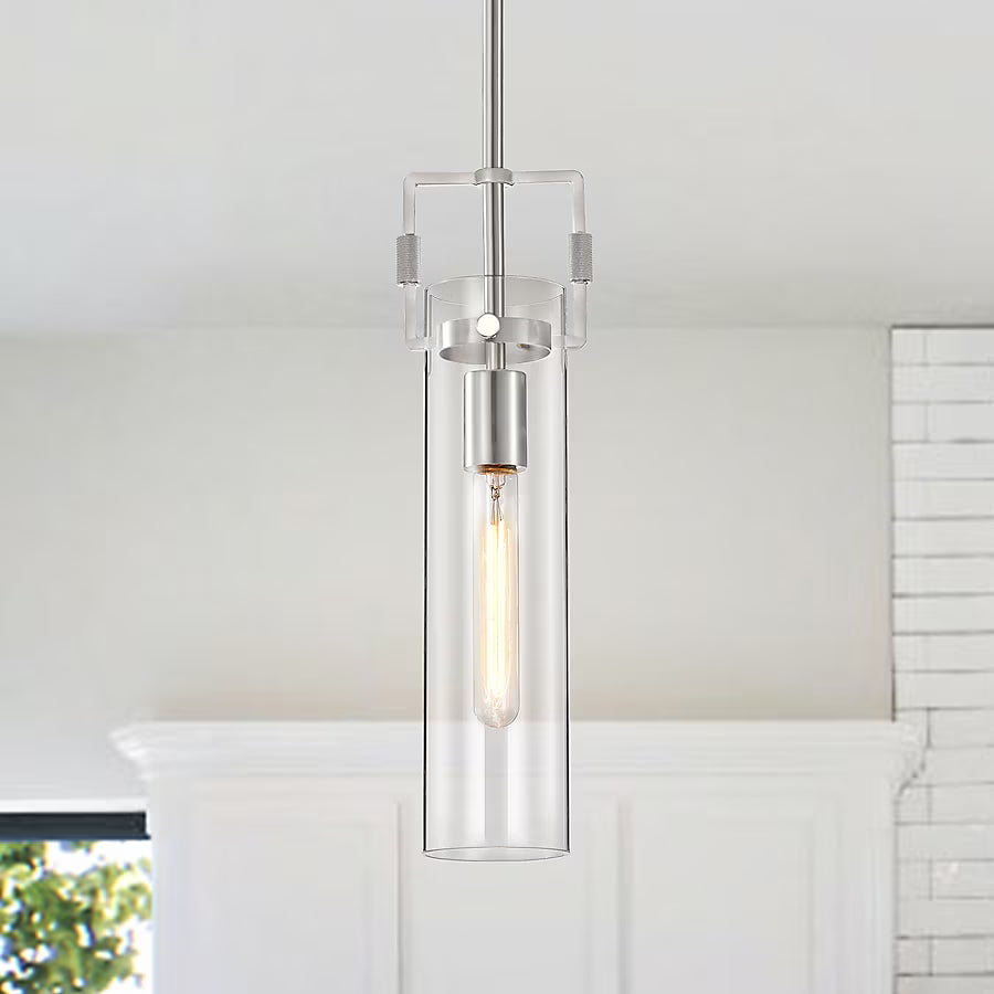 Edvivi 1 -Light Brushed Nickel Modern/contemporary Clear glass Cylinder Small Hanging Pendant Light