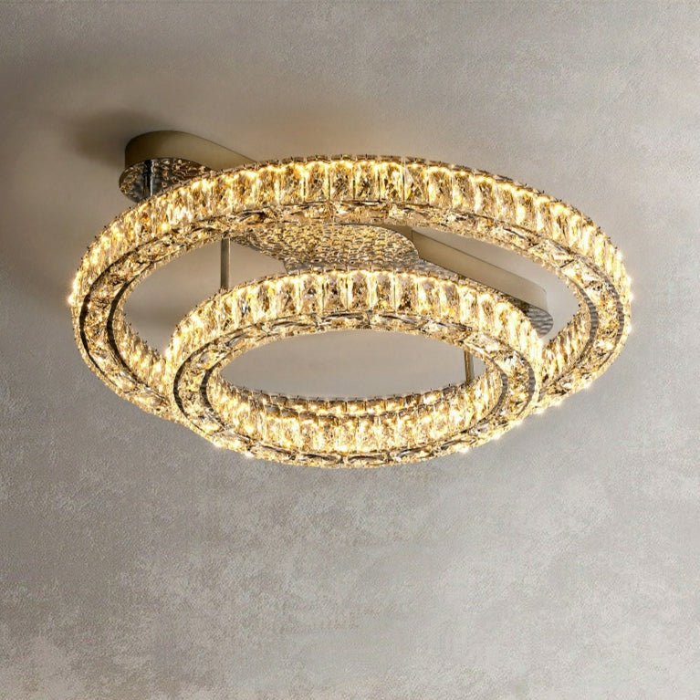2/ 3 Rings Flush Mount Living Room Chandelier Crystal Bedroom Ceiling Light Fixture-Chandeliers-casivra-Style B/ D23.6"+D15.8"-Warm Light-casivra