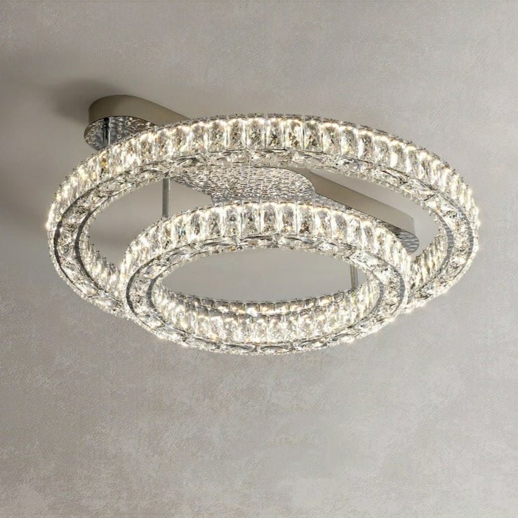 2/ 3 Rings Flush Mount Living Room Chandelier Crystal Bedroom Ceiling Light Fixture-Chandeliers-casivra-Style B/ D23.6"+D15.8"-White Light-casivra