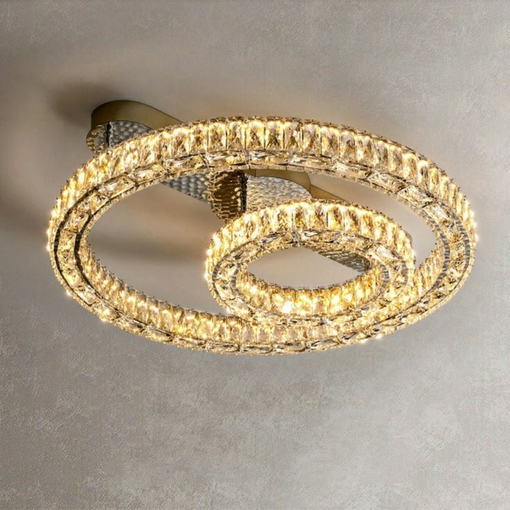 2/ 3 Rings Flush Mount Living Room Chandelier Crystal Bedroom Ceiling Light Fixture-Chandeliers-casivra-Style A/ D23.6"+D11.8"-Warm Light-casivra